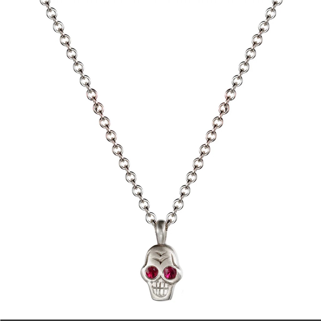 Original Me&Ro Sterling Silver Mini Skull Pendant With Ruby Eyes - Sold Out